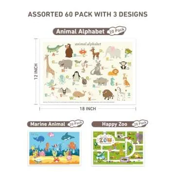 Babebay Disposable Placemats for Baby, 60 Pack Sticky Toddler Placemat for Restaurants, Dining Table...