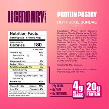 Legendary Foods 20 gr Protein Pastry, Low Carb Tasty Protein Bar Alternative, Keto Friendly, No Sugar Added, High Protein Breakfast Snacks, Gluten Free Keto Food - Hot Fudge (8-Pack)