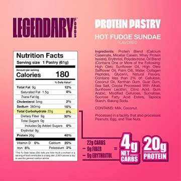 Legendary Foods 20 gr Protein Pastry, Low Carb Tasty Protein Bar Alternative, Keto Friendly, No Sugar Added, High Protein Breakfast Snacks, Gluten Free Keto Food - Hot Fudge (8-Pack)