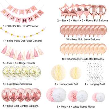 Birthday Decorations Balloon Banner – Rose Gold Happy Birthday Decoration, Happy Birthday Banner, 16th 18th 21st 30th 50th 60th Birthday Balloons Birthday Party Decoration for Women girls