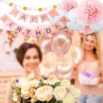 Birthday Decorations Balloon Banner – Rose Gold Happy Birthday Decoration, Happy Birthday Banner, 16th 18th 21st 30th 50th 60th Birthday Balloons Birthday Party Decoration for Women girls