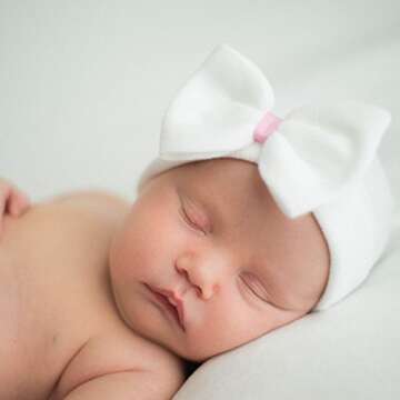 Melondipity Newborn Hospital Hat White - 2 Ply Hospital Fabric - Infant Baby Hat Cap with Big Cute B...