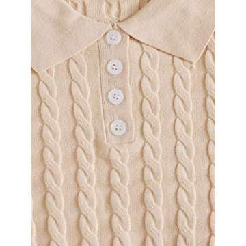 Verdusa Women's Button Front Short Sleeve Cable Knit Crop Top Pullover Sweater Apricot L