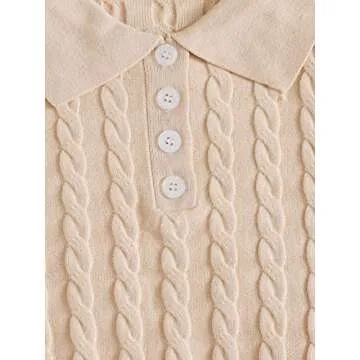 Verdusa Women's Button Front Short Sleeve Cable Knit Crop Top Pullover Sweater Apricot L