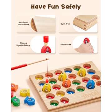 Wooden Magnetic Fishing Game for Toddlers, Alphabet Educational Color Sorting Games, Fine Motor Skills Toy with Letters, Preschool Learning ABC Cognition Toys Easter Gift for Kids 3 4 5 Years Old