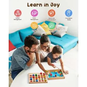 Wooden Magnetic Fishing Game for Toddlers, Alphabet Educational Color Sorting Games, Fine Motor Skills Toy with Letters, Preschool Learning ABC Cognition Toys Easter Gift for Kids 3 4 5 Years Old