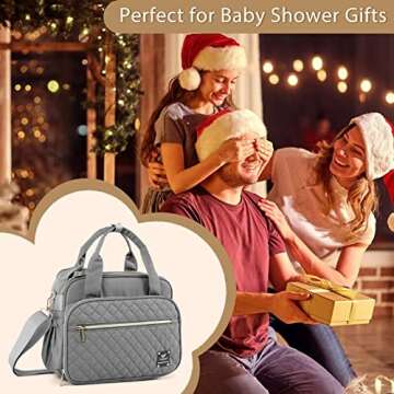 GOGOSO Crossbody Small Diaper Bag, Cute Mini Baby Diaper Tote Bags with Insulated Pockets for Traveling Outdoor Parent,Gray