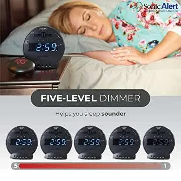 Sonic Alert Sonic Bomb Dual Alarm Clock with Bed Shaker, Black Vibrating Alarm Clock Heavy Sleepers, Battery Backup | Wake with a Shake