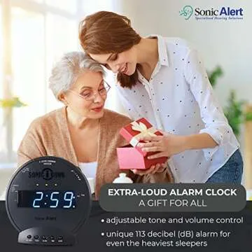 Sonic Alert Sonic Bomb Dual Alarm Clock with Bed Shaker, Black Vibrating Alarm Clock Heavy Sleepers, Battery Backup | Wake with a Shake