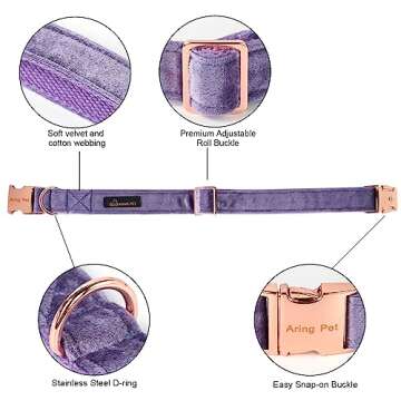 ARING PET Bowtie Dog Collar-Velvet Dog Collars with Removable Bowtie, Cute &Comfortable Purple Dog Collar,Medium.