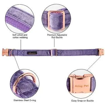 ARING PET Bowtie Dog Collar-Velvet Dog Collars with Removable Bowtie, Cute &Comfortable Purple Dog Collar,Medium.