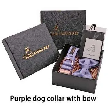 ARING PET Bowtie Dog Collar-Velvet Dog Collars with Removable Bowtie, Cute &Comfortable Purple Dog Collar,Medium.