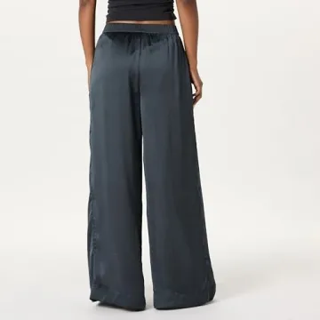 Sheer Pleated Wide Leg Pants Black Comfortable Stylish