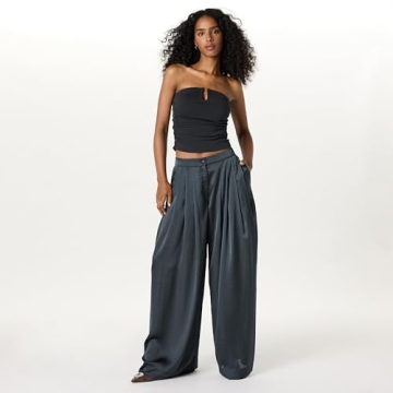 Sheer Pleated Wide Leg Pants Black Comfortable Stylish