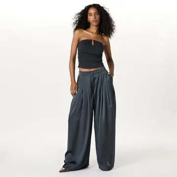 Sheer Pleated Wide Leg Pants Black Comfortable Stylish