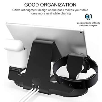 HoRiMe 3 in 1 Aluminum Charging Station for Apple Watch Charger Stand Dock for iWatch Series 4/3/2/1,iPad,AirPods and iPhone Xs/X Max/XR/X/8/8Plus/7/7 Plus /6S /6S Plus（Black） (01)