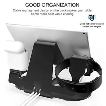 HoRiMe 3 in 1 Aluminum Charging Station for Apple Watch Charger Stand Dock for iWatch Series 4/3/2/1,iPad,AirPods and iPhone Xs/X Max/XR/X/8/8Plus/7/7 Plus /6S /6S Plus（Black） (01)