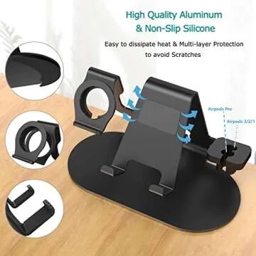 HoRiMe 3 in 1 Aluminum Charging Station for Apple Watch Charger Stand Dock for iWatch Series 4/3/2/1,iPad,AirPods and iPhone Xs/X Max/XR/X/8/8Plus/7/7 Plus /6S /6S Plus（Black） (01)