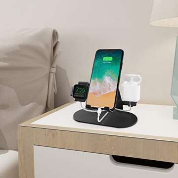 HoRiMe 3 in 1 Aluminum Charging Station for Apple Watch Charger Stand Dock for iWatch Series 4/3/2/1,iPad,AirPods and iPhone Xs/X Max/XR/X/8/8Plus/7/7 Plus /6S /6S Plus（Black） (01)