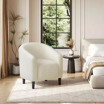 Yaheetech Accent Barrel Chair, Corduroy Fabric Club Chair, Furry Sherpa Elegant Armchair with Cozy Soft Padded, Suitable for Living Room Bedroom Reception Room Office, Beige