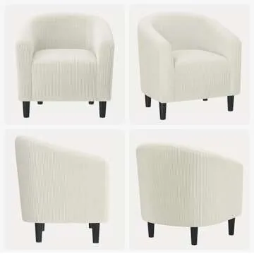 Yaheetech Accent Barrel Chair, Corduroy Fabric Club Chair, Furry Sherpa Elegant Armchair with Cozy Soft Padded, Suitable for Living Room Bedroom Reception Room Office, Beige