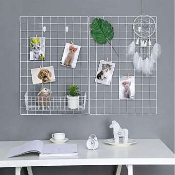 GBYAN Grid Wall Panel White Wall Grid Organizer Multifunctional Wire Wall Grid for Home and Office Photo Display
