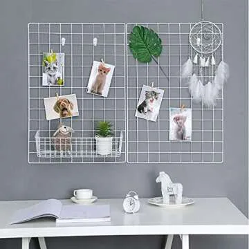GBYAN Grid Wall Panel White Wall Grid Organizer Multifunctional Wire Wall Grid for Home and Office Photo Display
