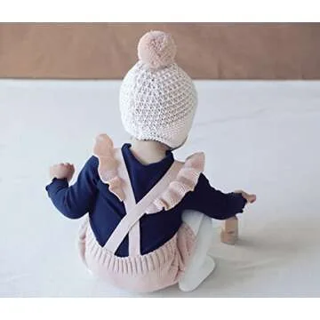 Pinleck Baby Girls Knitted Ruffle Cute Romper Cross Bandage Jumpsuit Bodysuit (Pink, 80/Fit 9-12 Months)