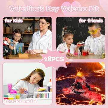 LMTGLDT Valentines Day Gifts for Kids -28Pcs Volcano Science Kit,Volcano Kit with Valentines Card, Experiments Science Kits for Kids Classroom Exchange School Activities Party Favors