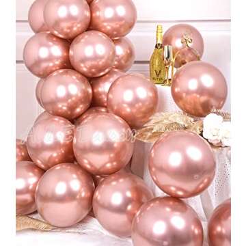AULE Party Balloons 50 Pcs 12 inch Rose Gold Metallic Chrome Helium Shiny Latex Thicken Balloon Perf...