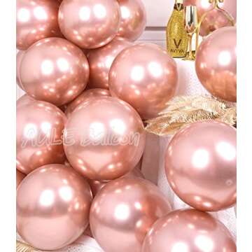 AULE 50 Pcs 12" Rose Gold Metallic Chrome Balloons