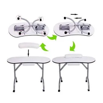 Manicure Nail Table- LIFELEADS Portable Nail Desk Manicure Nail Table Station Desk Spa Beauty Salon Nail Art Equipment with Comfy Wrist Cushion/Drawer/Lockable Wheels/Carry Bag(White)