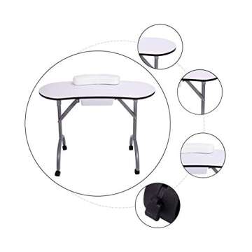 Manicure Nail Table- LIFELEADS Portable Nail Desk Manicure Nail Table Station Desk Spa Beauty Salon Nail Art Equipment with Comfy Wrist Cushion/Drawer/Lockable Wheels/Carry Bag(White)