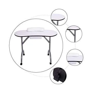 Manicure Nail Table- LIFELEADS Portable Nail Desk Manicure Nail Table Station Desk Spa Beauty Salon Nail Art Equipment with Comfy Wrist Cushion/Drawer/Lockable Wheels/Carry Bag(White)