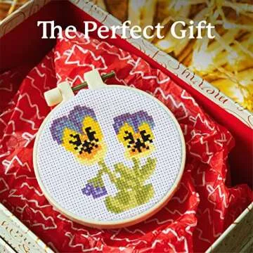 Kraftex Cross Stitch Kits for Beginners (Flower Theme - 6.75 Inch - 4 Pack 1 x Embroidery Hoop) DIY Embroidery Needlepoint Patterns for Adults, Includes Poppy, Rose, Sunflower and Pansy.
