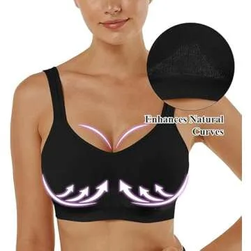Vertvie Wireless Bras for Women Seamless Full Coverage Wirefree Sports Bra Plus Size Bralette for Sleeping Workout Everyday Wear(1 PC- Black,XL)