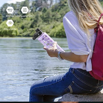 MUKOKO 32oz Glass Water Bottle with 2 Lids and Sleeve