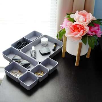 Welaxy Desk Drawer organizers tray Felt storage bins home office Draw dividers Nordic Lifestyle simple sleek minimalist living 8-Piece holiday unique gifts idea (Glacier gray)