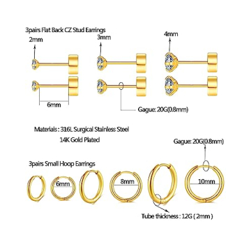 Hypoallergenic Gold Hoop & Stud Earrings Set for Sensitive Ears