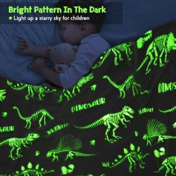 Dinosaur Gifts Toys for Kids Boys - Dino Glow in The Dark Blanket Christmas Birthday Valentines East...