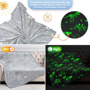 Magical Dinosaur Glow in The Dark Blanket for Kids