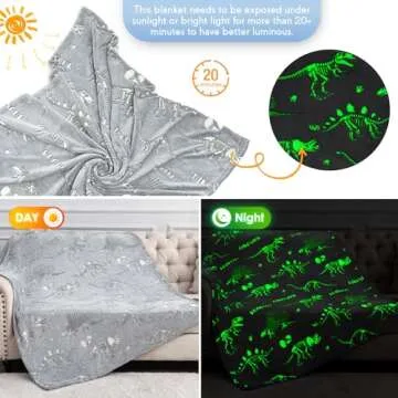 Magical Dinosaur Glow in The Dark Blanket for Kids
