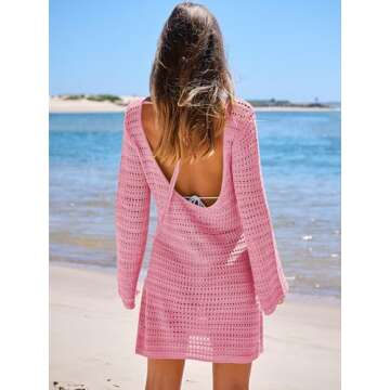 Caracilia Swimsuit Coverup for Women Summer Bathing Suit Swimwear Crochet Swim Cover Up Bikini Beach Dress Vacation Outfits Pink Large