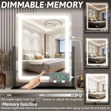 FENNIO Vanity Mirror with Lights 19"x22" - LED Lighted Makeup Mirror,Large Makeup Mirror with Lights,Touch Screen with 3-Color Lighting,Led Mirror Makeup,Dimmable, for Vanity Desk Tabletop, Bedroom