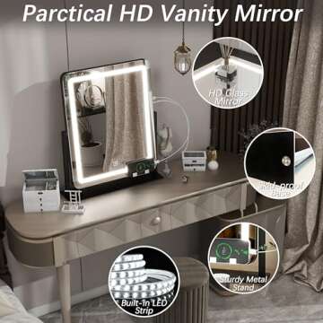 FENNIO Vanity Mirror with Lights 19"x22" - LED Lighted Makeup Mirror,Large Makeup Mirror with Lights,Touch Screen with 3-Color Lighting,Led Mirror Makeup,Dimmable, for Vanity Desk Tabletop, Bedroom