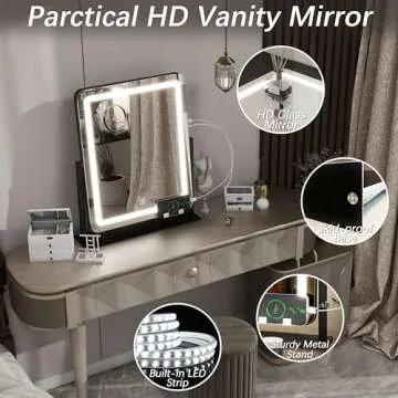 FENNIO Vanity Mirror with Lights 19"x22" - LED Lighted Makeup Mirror,Large Makeup Mirror with Lights,Touch Screen with 3-Color Lighting,Led Mirror Makeup,Dimmable, for Vanity Desk Tabletop, Bedroom