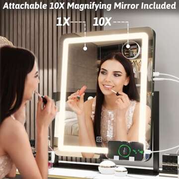 FENNIO Vanity Mirror with Lights 19"x22" - LED Lighted Makeup Mirror,Large Makeup Mirror with Lights,Touch Screen with 3-Color Lighting,Led Mirror Makeup,Dimmable, for Vanity Desk Tabletop, Bedroom