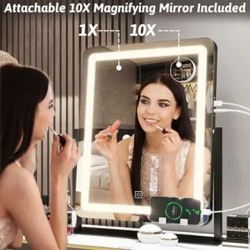 FENNIO Vanity Mirror with Lights 19"x22" - LED Lighted Makeup Mirror,Large Makeup Mirror with Lights,Touch Screen with 3-Color Lighting,Led Mirror Makeup,Dimmable, for Vanity Desk Tabletop, Bedroom