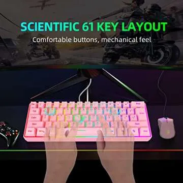 Snpurdiri 60% Wired Gaming Keyboard,RGB Backlit Ultra-Compact Waterproof Mini 61 Keys Keyboard, for PC/Mac Gamer, Typist, Travel, Easy to Carry on Business Trip(Pink)