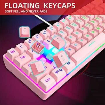 Snpurdiri 60% Wired Gaming Keyboard,RGB Backlit Ultra-Compact Waterproof Mini 61 Keys Keyboard, for PC/Mac Gamer, Typist, Travel, Easy to Carry on Business Trip(Pink)